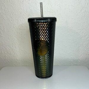 Starbucks 2020 Fall Iridescent Black Gold Studded Venti 24oz Cold Cup Tumbler